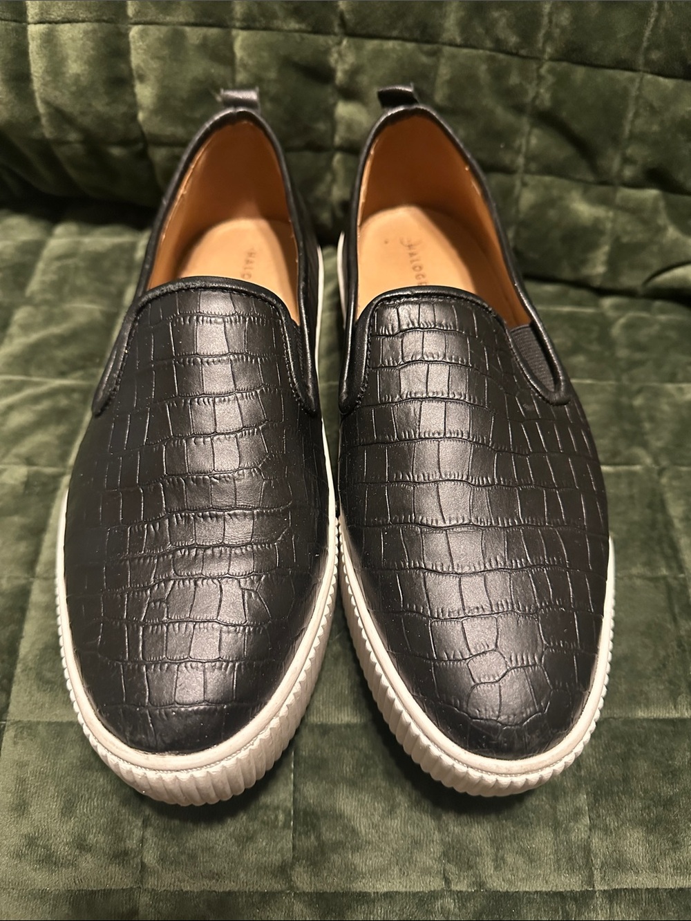 Halogen Black Croc-Embossed Slip-On Sneakers with White Platform